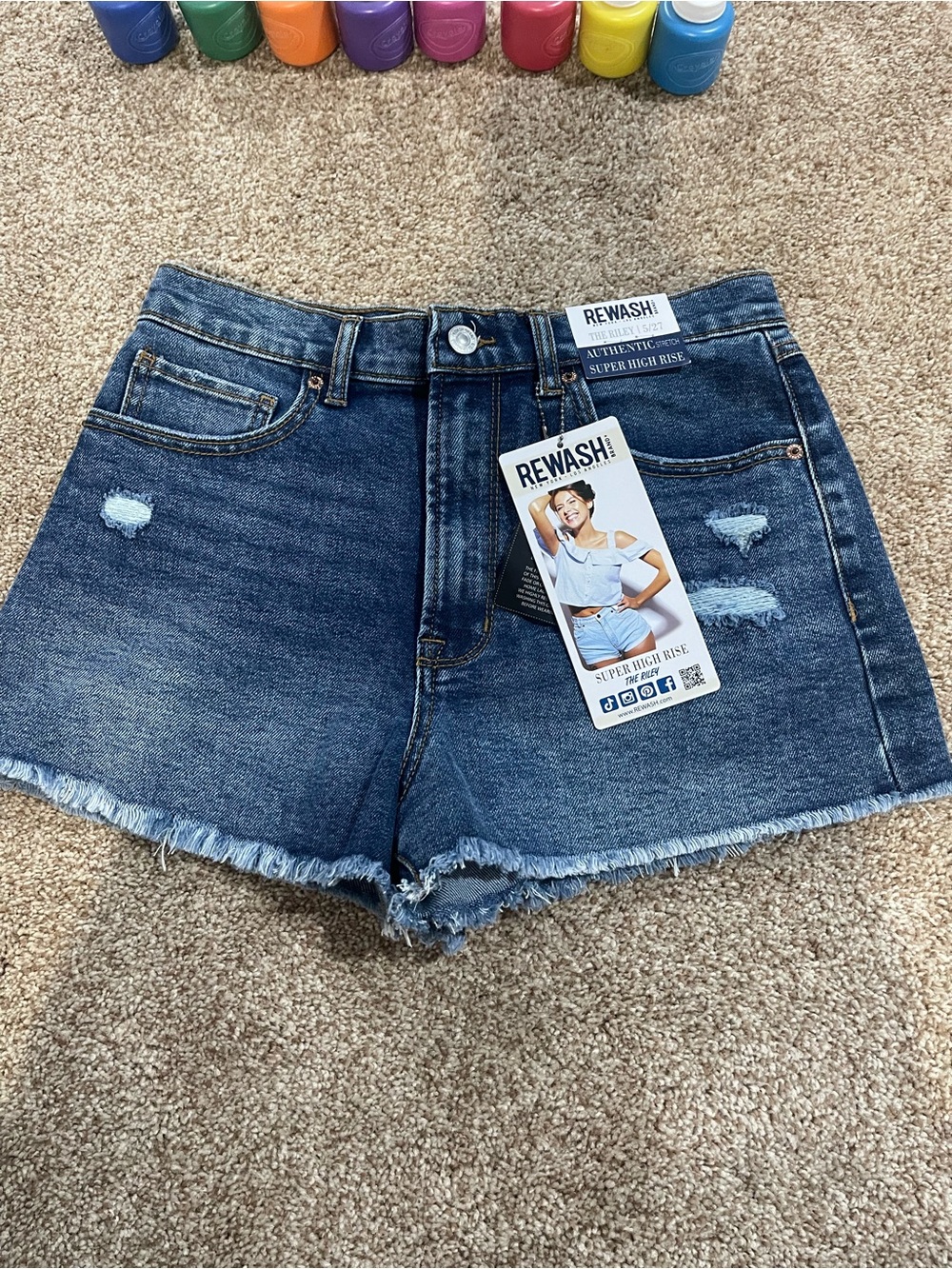 Rewash Super High Rise Women’s Denim Shorts - Dark Blue NWT 5 / 27 the Riley new